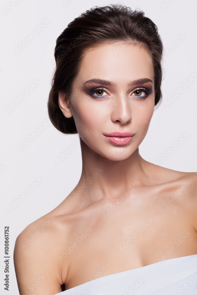 Portrait of beautiful young brunette woman bride in white dress Portrait of beautiful young brunette woman bride in white dress
