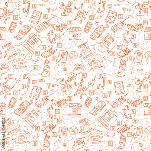 hand drawn telephones smartphone seamless pattern