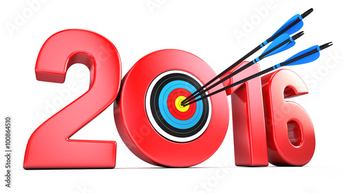 success business concept - 2016 year and Arrows hitting the center of target