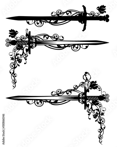 sword among rose flowers