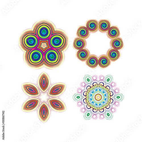 The circular pattern. Snowflakes, stars, mandala. A set of 12 elements.