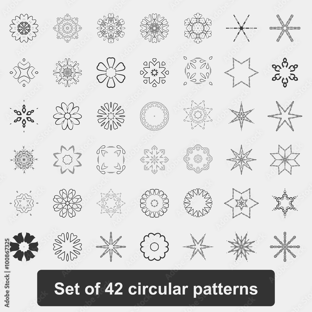 The circular pattern. Snowflakes, stars, mandala. A set of 42 elements. The circular pattern. Snowflakes, stars, mandala. A set of 42 elements.