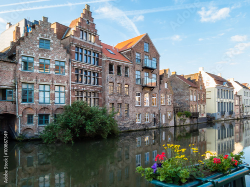 The historic center of Ghent, channel and embankment. Ghent, Belgium