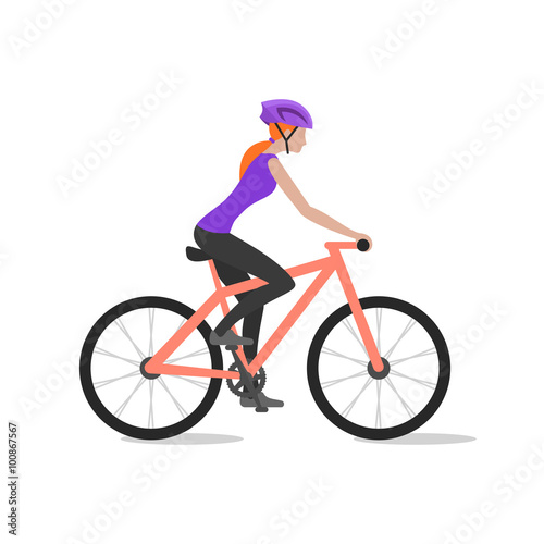 Vector illustration of cyclist girl on bike; biker and bicycling