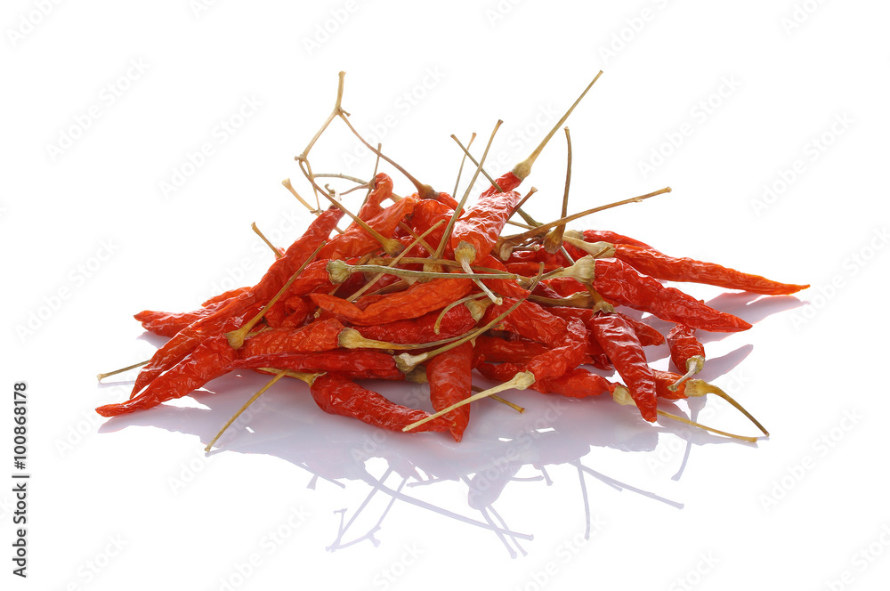 Fototapeta premium Dried red hot peppers, chilli isolated on white background