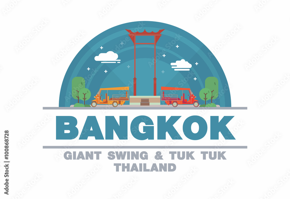 Naklejka premium The Giant Swing (SAO CHING CHA) of Bangkok and Tuk tuk,Thailand