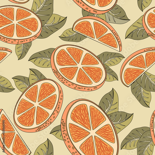 Vintage seamless pattern with orange fruits.
