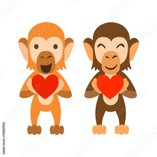 Monkeys holding hearts