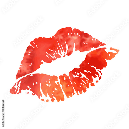Vector watercolor lipstick kiss isolated on white background