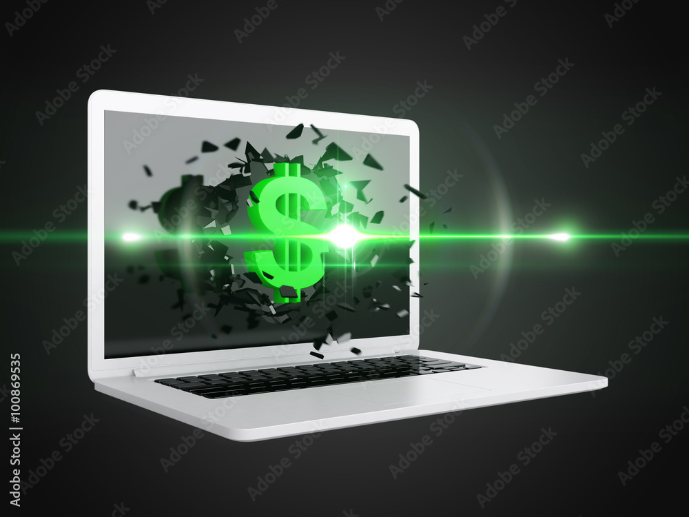 Green dollar sign destroy laptop Green dollar sign destroy laptop