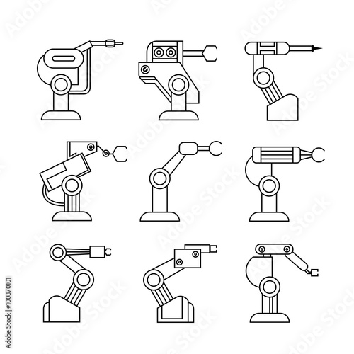 robotic arm icons, industrial robots