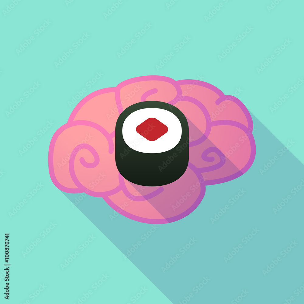 Long shadow brain with  a piece of sushi maki