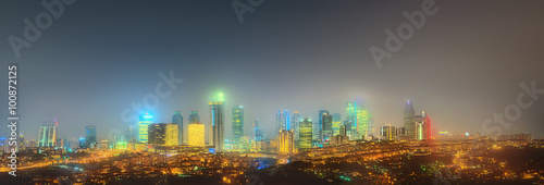 Panorama of Istanbul and Bosphorus bridge at night
