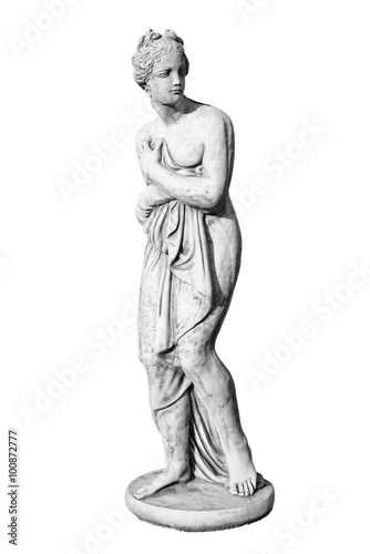 Ancient marble statue of sculpture woman isolated on white.