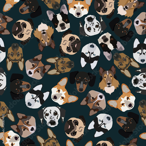 flat dark seamless pattern pedigree dogs