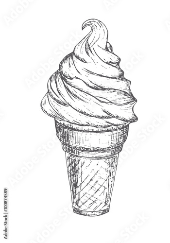 vector sketch illustration - ice cream cone