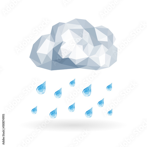 polygonal cloud isolated on white background with drops of slant