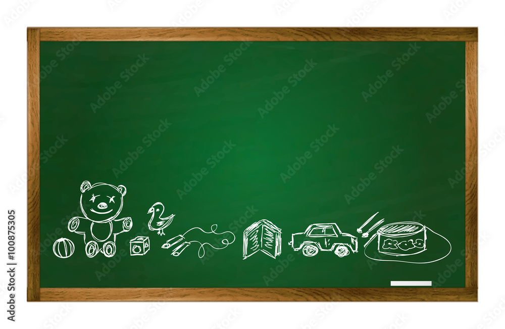 Fototapeta premium Vector school table and toy pictures