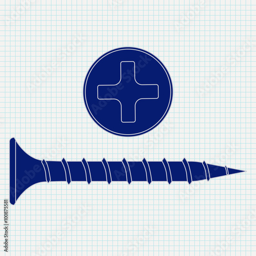 Screw and Screw head. Icon. illustration on Notebook sheet textu