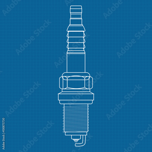 Spark Plug. illustration on Blueprint Background.