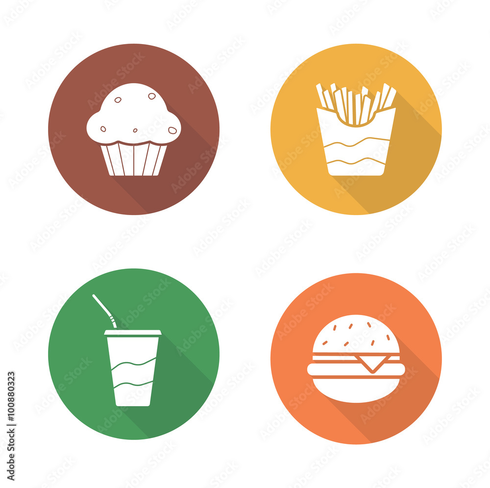 Fast food flat design icons set Fast food flat design icons set
