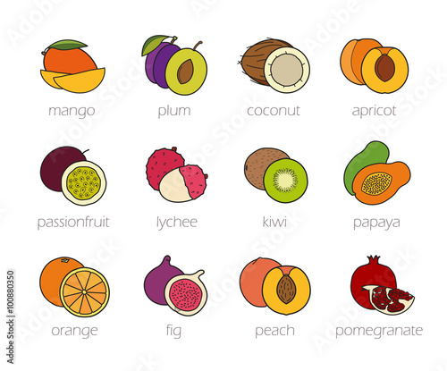 Fruits color icons set