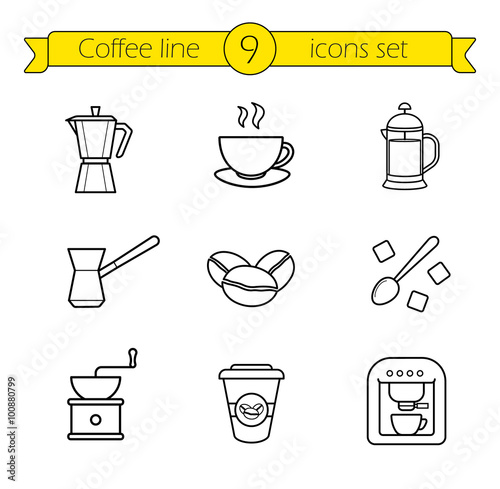 Coffee linear icons set