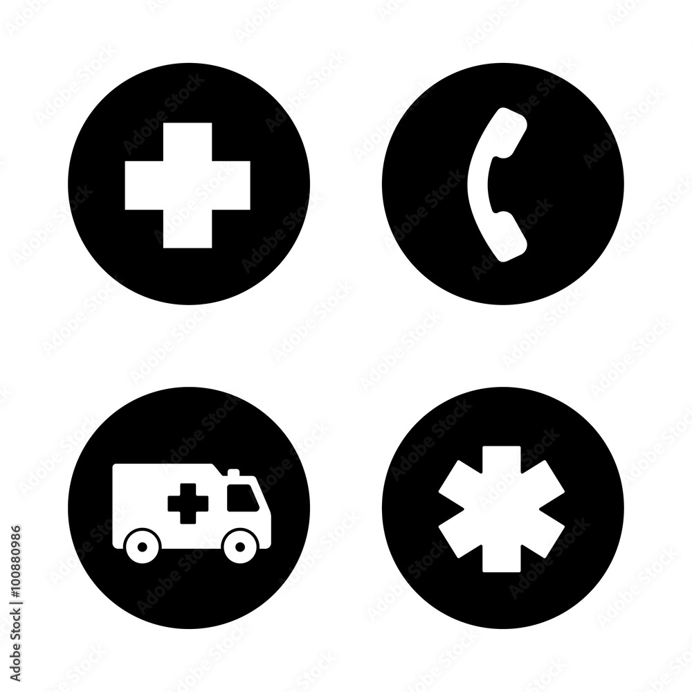 Fototapeta premium Ambulance black icons set