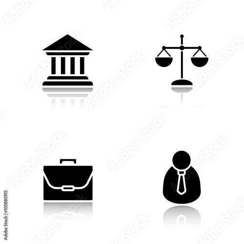 Law drop shadow icons set