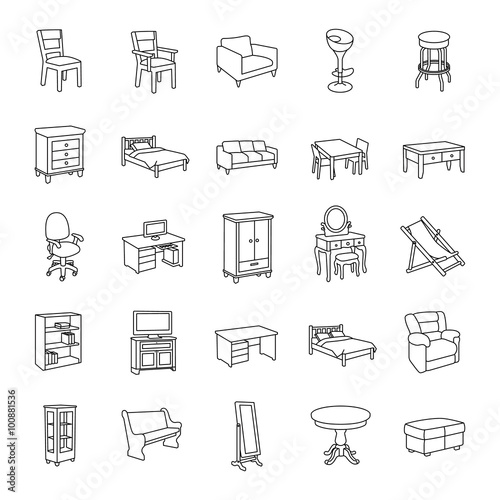 Furniture outlines vector icons