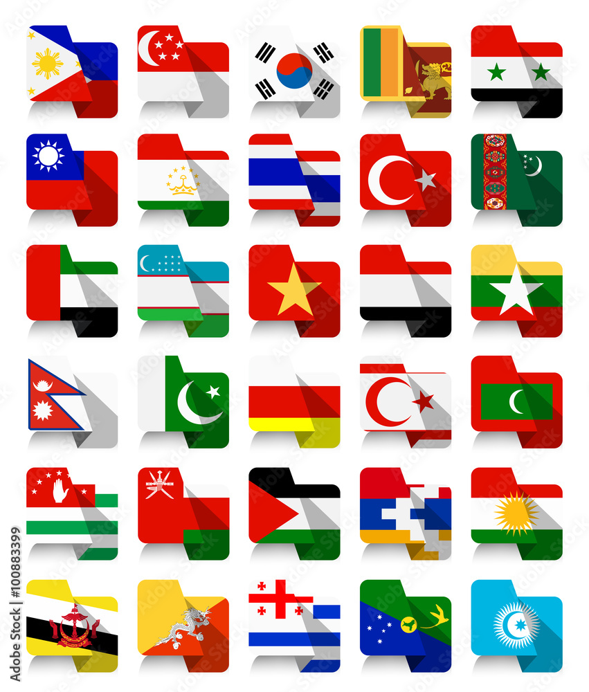 Flat Design Asian Waving Flags 2 Flat Design Asian Waving Flags 2