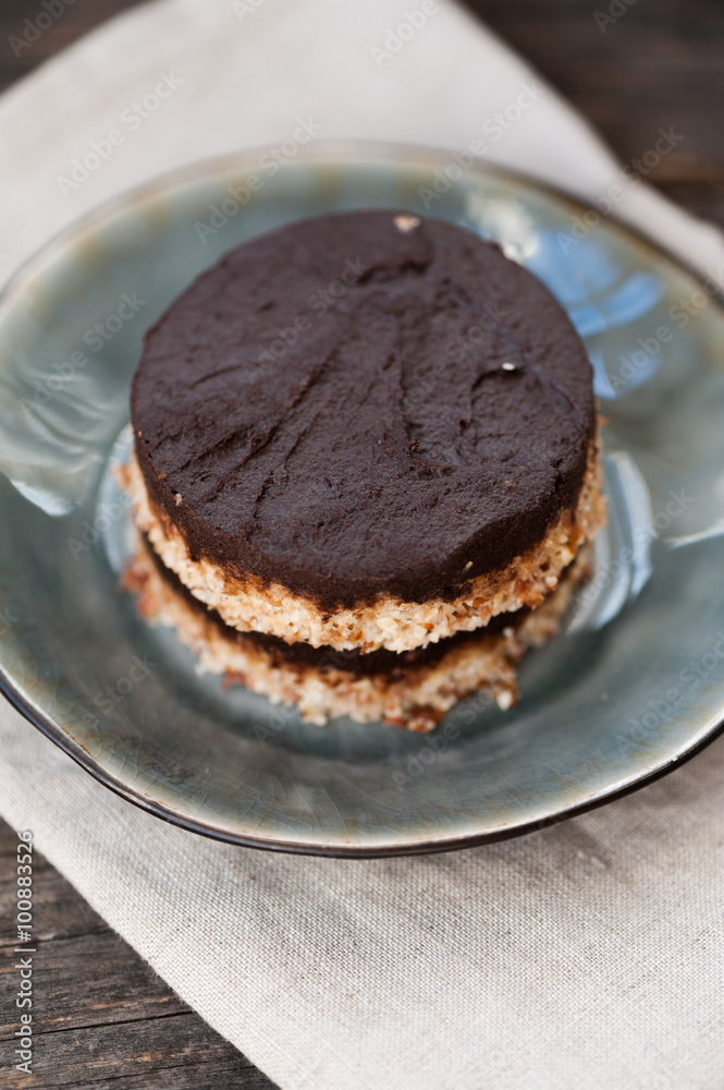 Raw vegan cake with chocolate Raw vegan cake with chocolate