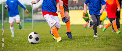 Children playing soccer football match. Sport soccer horizontal background © matimix