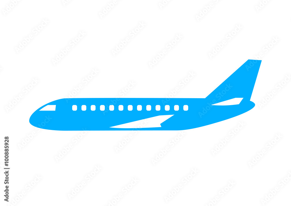 Blue aircraft icon on white background