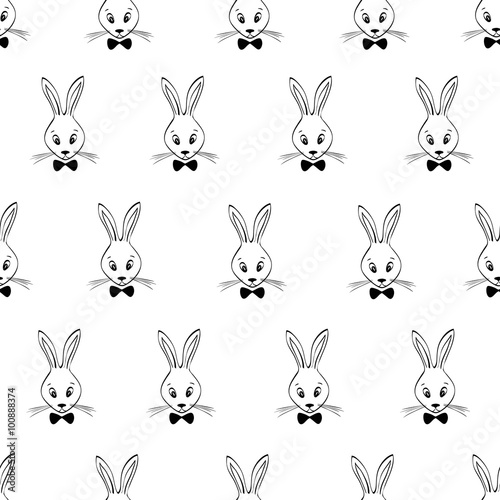 Seamless Pattern With Rabbits Faces.
