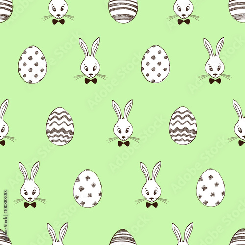 Retro Easter Seamless Pattern With Rabbits And Eggs.