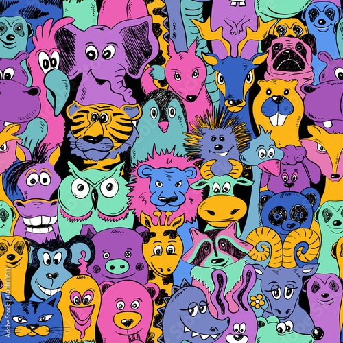 Colorful Bright Seamless Pattern With Animals.