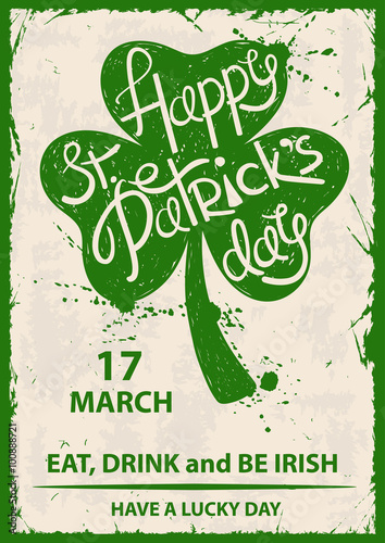 Retro St. Patrick's Day Typography Poster With Shamrock.