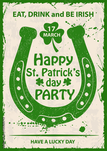 Retro St. Patrick's Day Typography Poster With Horseshoe.
