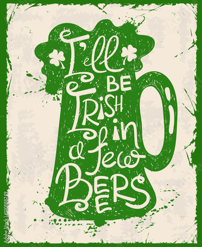 Retro St. Patrick's Day Typography Poster With Beer.