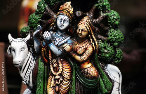 Closeup of Indian God and Goddess Sri krisna and Radha  Idol for sale in the market