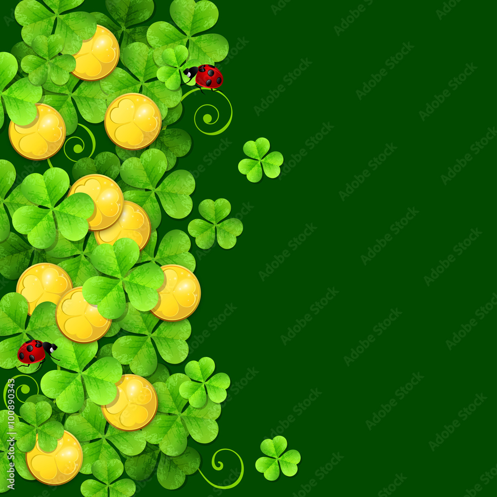 Green background with clover leaves Stock Vector | Adobe Stock