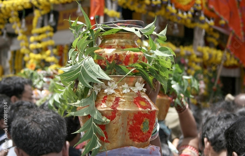 Bonam an offering to Indian Hindu Goddess Durga during the festival in temple. An annual event.