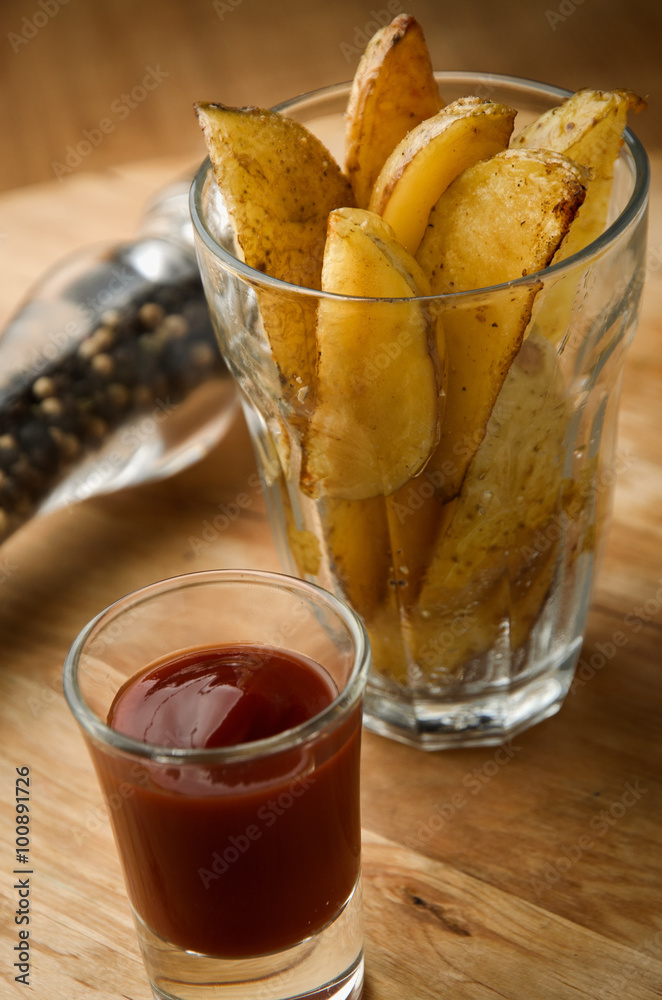 Cup of hot fried potato slices vegetarian snack food Cup of hot fried potato slices vegetarian snack food
