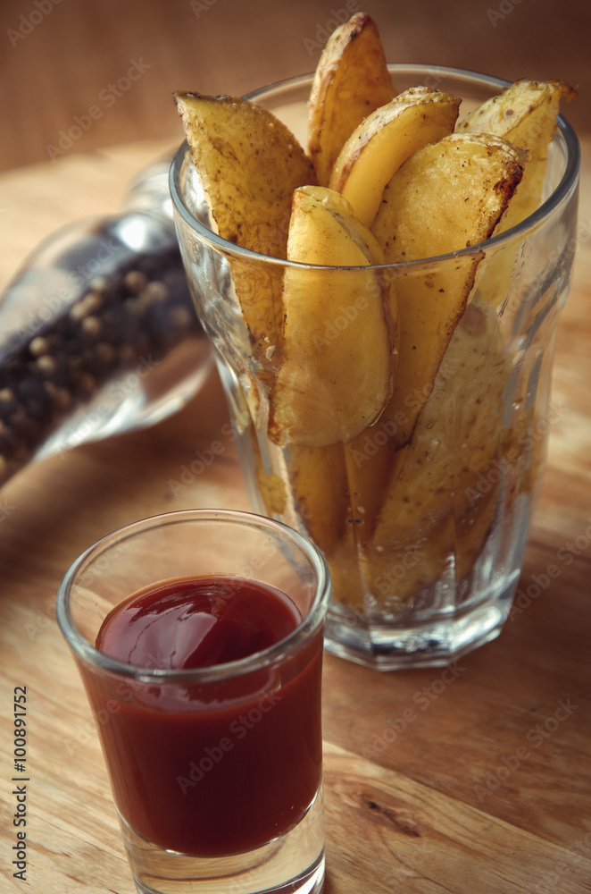 Cup of hot fried potato slices vegetarian snack food Cup of hot fried potato slices vegetarian snack food