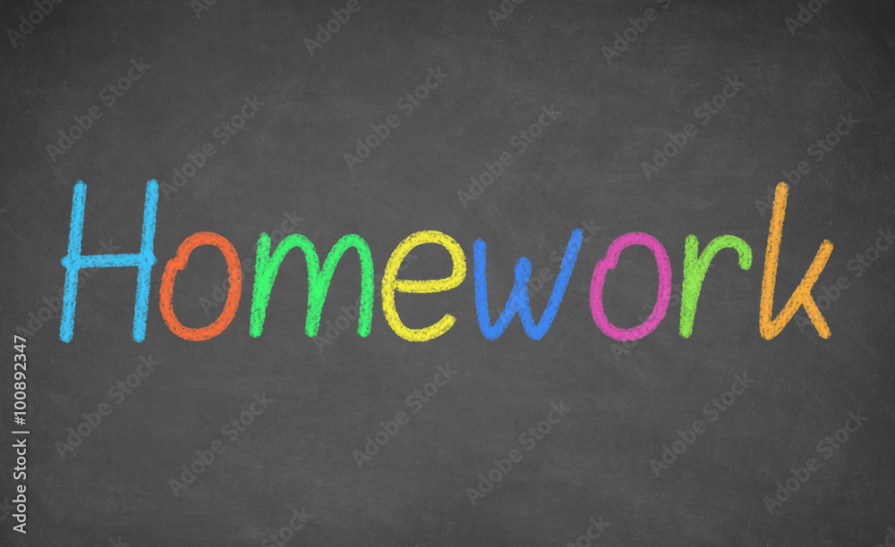 Homework written on chalkboard Homework written on chalkboard