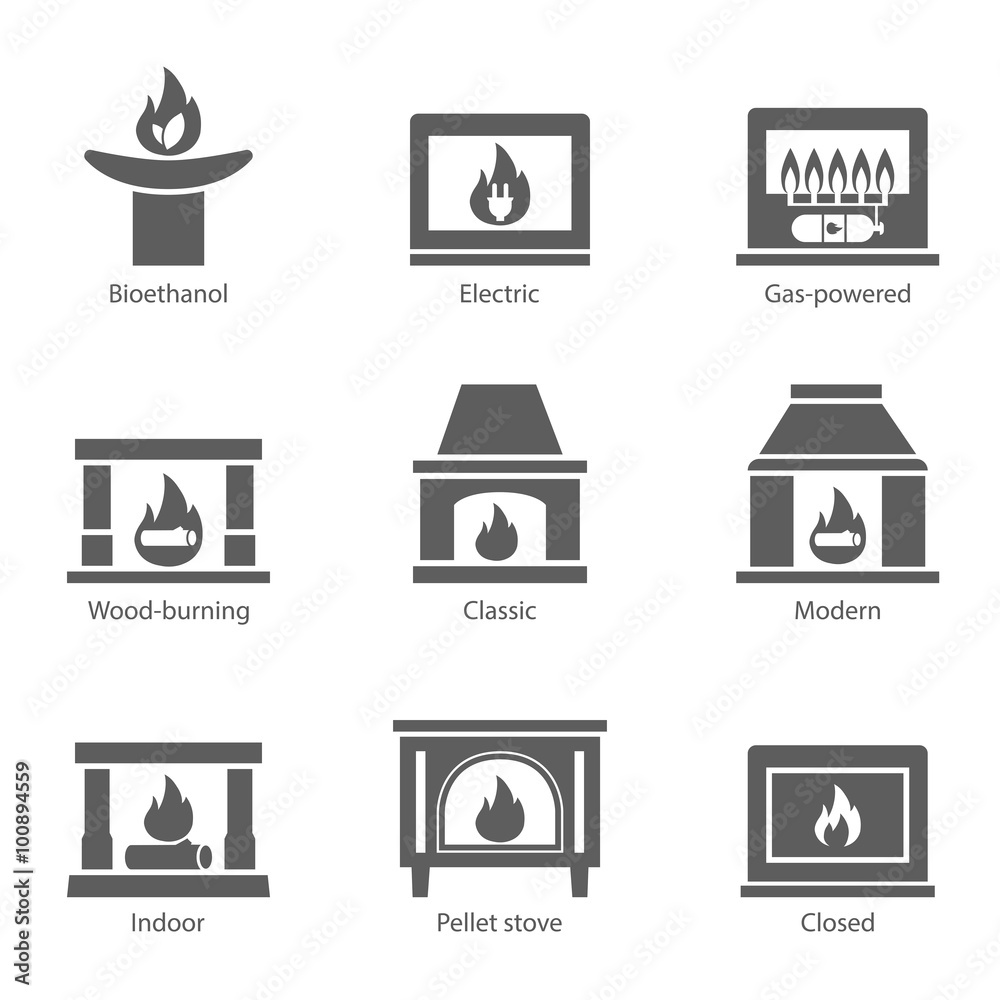 Fireplace icons set vector