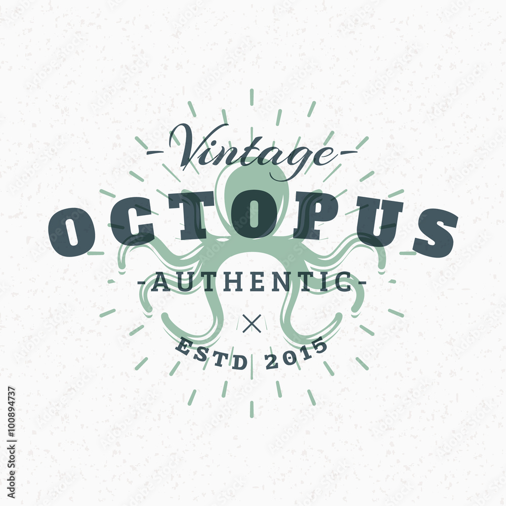 Octopus. Vintage Retro Design Elements for Logotype, Insignia, Badge, Label. Business Sign Template. Textured Background