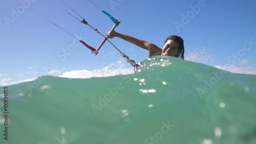 Slow Motion Woman Kite Surfing, Extreme Sport