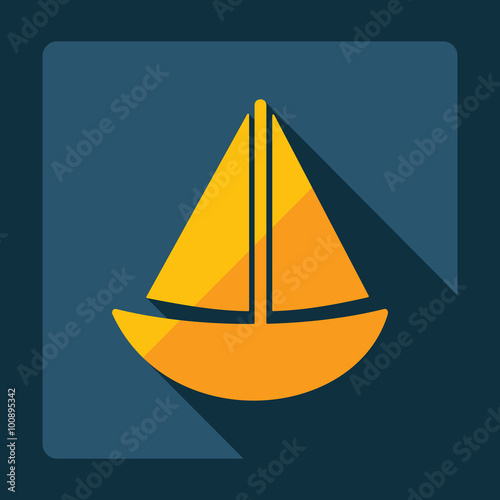 Flat modern design with shadow, sailing ship